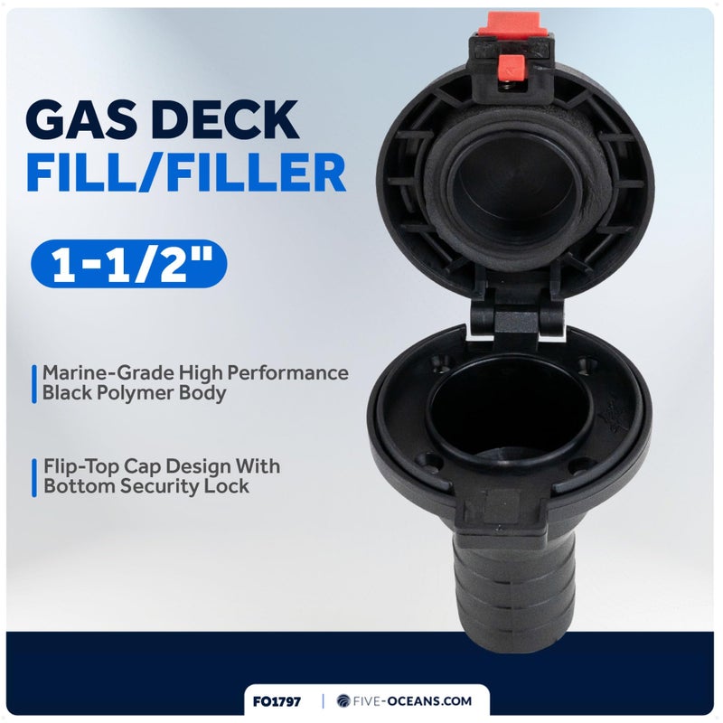 Five Oceans 1-1/2-Inch Marine Deck Fill/Filler, Flip Top Cap Design, Straight Neck, for Pontoon, Fishing, Bass Boats, Sport Yachts, Sailboats - FO1797 - Image 2